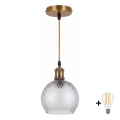 BRILAGI - LED lustra uz kabeļa RETRO GLASS 1xE27/60W/230V Ø 25 cm zelta/dūmakaini pelēka