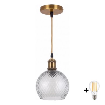 BRILAGI - LED lustra uz kabeļa RETRO GLASS 1xE27/60W/230V Ø 25 cm zelta/dūmakaini pelēka