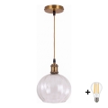 BRILAGI - LED lustra uz kabeļa RETRO GLASS 1xE27/60W/230V Ø 25 cm zeltaina/caurspīdīga