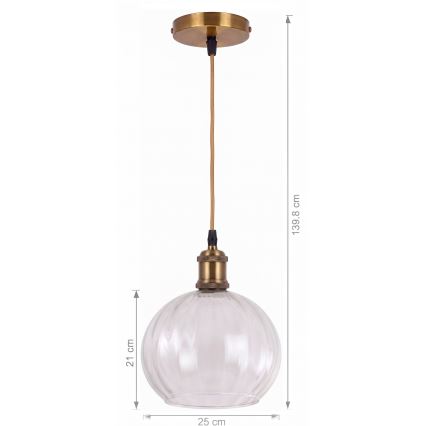 BRILAGI - LED lustra uz kabeļa RETRO GLASS 1xE27/60W/230V Ø 25 cm zeltaina/caurspīdīga