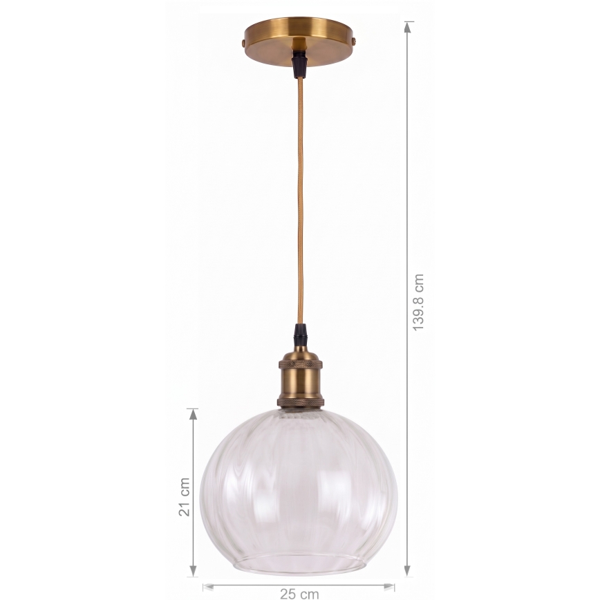 BRILAGI - LED lustra uz kabeļa RETRO GLASS 1xE27/60W/230V Ø 25 cm zeltaina/caurspīdīga
