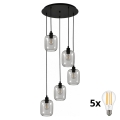 BRILAGI - LED Lustra uz kabeļa RETRO GLASS 5xE27/60W/230V melna/dūmakaina pelēka