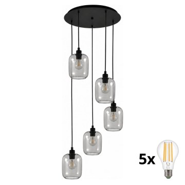 BRILAGI - LED Lustra uz kabeļa RETRO GLASS 5xE27/60W/230V melna/dūmakaina pelēka