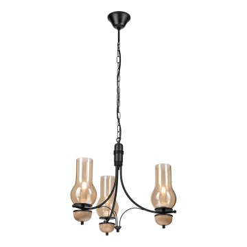 Brilagi - LED lustra uz ķēdes COTTAGE 3xE14/40W/230V ozolkoka/melna/dūmota bēša