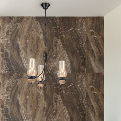 Brilagi - LED lustra uz ķēdes COTTAGE 3xE14/40W/230V ozolkoka/melna/dūmota bēša