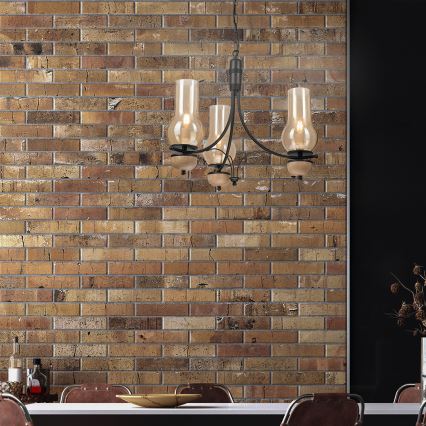 Brilagi - LED lustra uz ķēdes COTTAGE 3xE14/40W/230V ozolkoka/melna/dūmota bēša