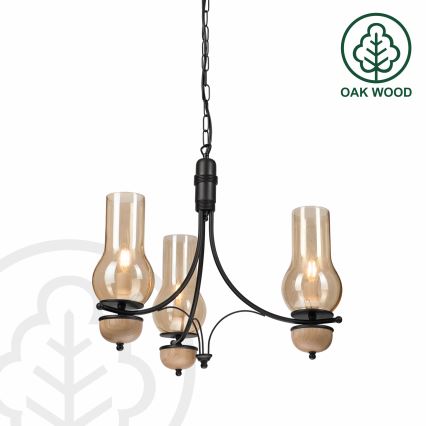 Brilagi - LED lustra uz ķēdes COTTAGE 3xE14/40W/230V ozolkoka/melna/dūmota bēša