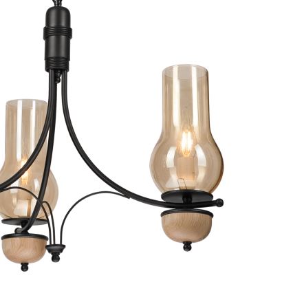 Brilagi - LED lustra uz ķēdes COTTAGE 3xE14/40W/230V ozolkoka/melna/dūmota bēša