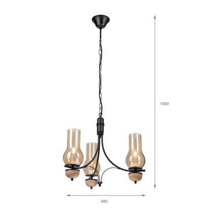 Brilagi - LED lustra uz ķēdes COTTAGE 3xE14/40W/230V ozolkoka/melna/dūmota bēša