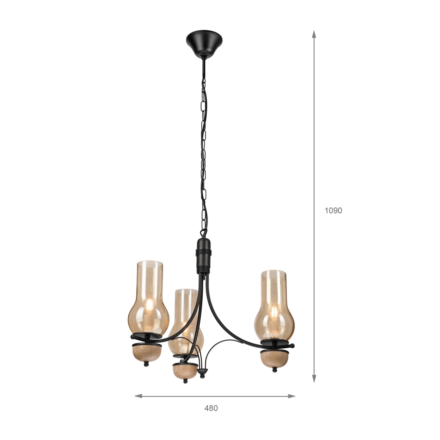 Brilagi - LED lustra uz ķēdes COTTAGE 3xE14/40W/230V ozolkoka/melna/dūmota bēša