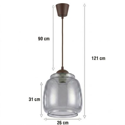 BRILAGI - LED lustra ar vadu RETRO GLASS 1xE27/60W/230V Ø 26 cm brūna/dūmakaini pelēka