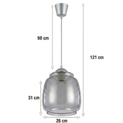 BRILAGI - LED lustra uz troses RETRO GLASS 1xE27/60W/230V Ø 26 cm sudraba/dūmakaini pelēka