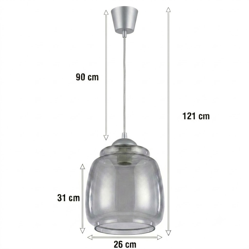 BRILAGI - LED lustra uz troses RETRO GLASS 1xE27/60W/230V Ø 26 cm sudraba/dūmakaini pelēka