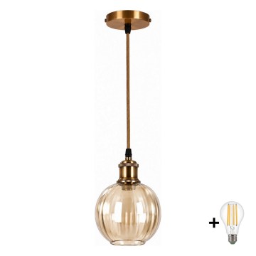 BRILAGI - LED lustra uz stieples RETRO GLASS 1xE27/60W/230V Ø 18 cm zelta/dūmakaina brūna