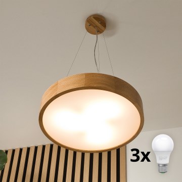 Brilagi - LED lustra uz troses CARVALHO 3xE27/60W/230V, ozola apdare, Ø 47,5 cm