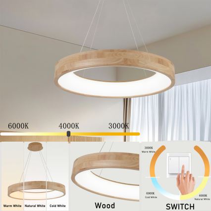 Brilagi - FALCON WOOD koka LED lustra uz troses LED/40W/230V 3000/4000/6000K Ø 60 cm