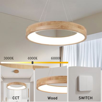 Brilagi - FALCON WOOD koka LED lustra uz troses LED/40W/230V 3000/4000/6000K Ø 60 cm