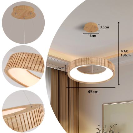 Brilagi - LED lustra uz troses FALCON WOOD MODERN, LED 30 W, 230 V, 3000/4000/6000 K, Ø 45 cm, koka