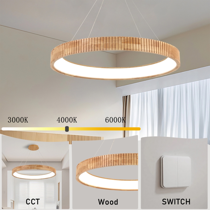 Brilagi - LED lustra uz troses FALCON WOOD MODERN LED/60W/230V 3000/4000/6000K Ø 80 cm koka