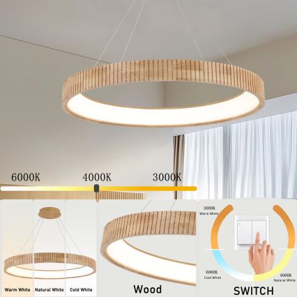 Brilagi - LED lustra uz troses FALCON WOOD MODERN LED/60W/230V 3000/4000/6000K Ø 80 cm koka