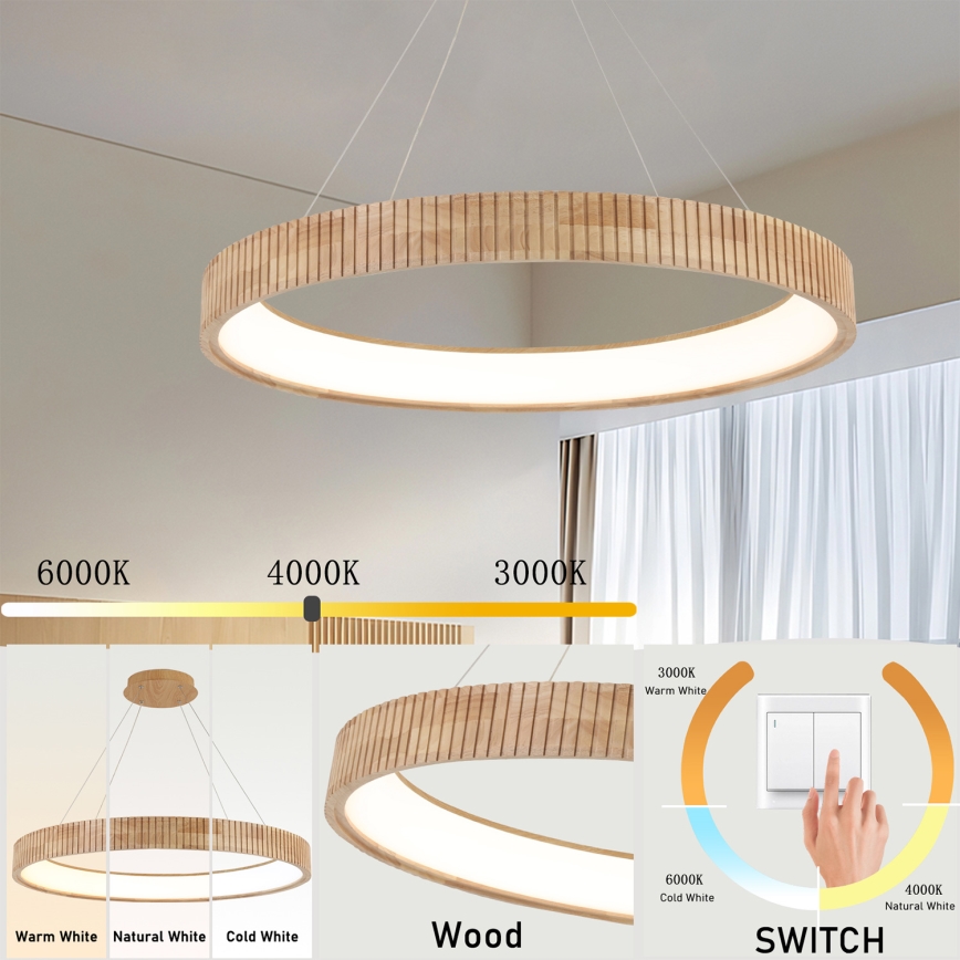 Brilagi - LED lustra uz troses FALCON WOOD MODERN LED/60W/230V 3000/4000/6000K Ø 80 cm koka