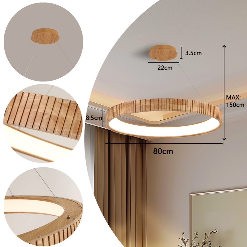 Brilagi - LED lustra uz troses FALCON WOOD MODERN LED/60W/230V 3000/4000/6000K Ø 80 cm koka