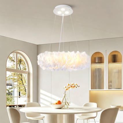 BRILAGI - LED lustra uz troses FEATHER, 3xE27/40W/230V + 3xLED/3W, Ø 40 cm, balta