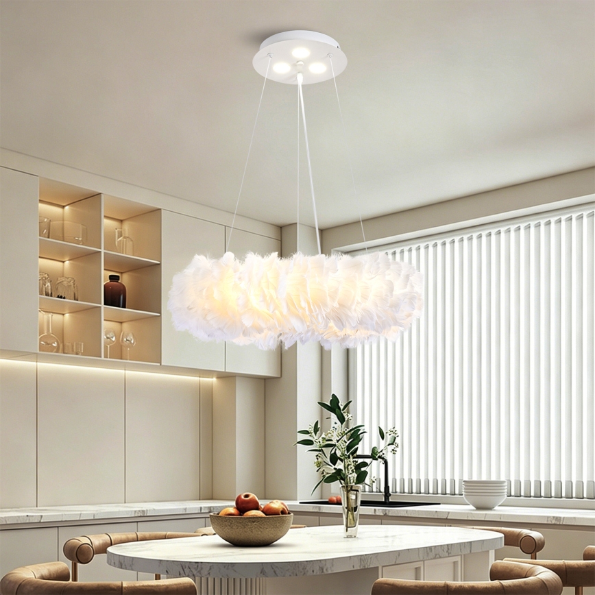 BRILAGI - LED lustra uz troses FEATHER, 3xE27/40W/230V + 3xLED/3W, Ø 40 cm, balta