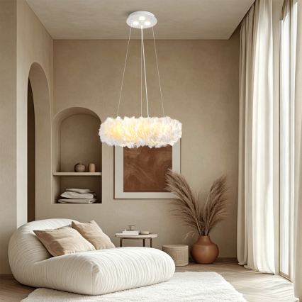 BRILAGI - LED lustra uz troses FEATHER, 3xE27/40W/230V + 3xLED/3W, Ø 40 cm, balta