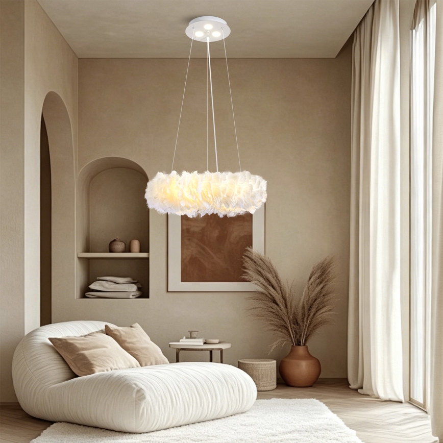 BRILAGI - LED lustra uz troses FEATHER, 3xE27/40W/230V + 3xLED/3W, Ø 40 cm, balta