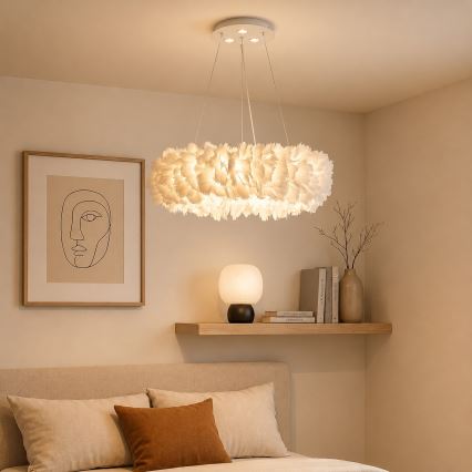 BRILAGI - LED lustra uz troses FEATHER, 3xE27/40W/230V + 3xLED/3W, Ø 40 cm, balta