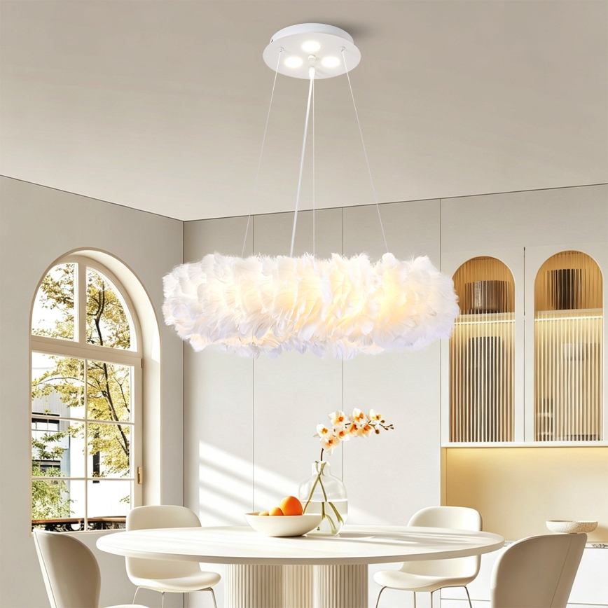 BRILAGI - LED lustra uz troses FEATHER, 3xE27/40W/230V + 3xLED/3W, Ø 50 cm, balta