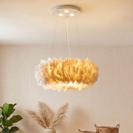 BRILAGI - LED lustra uz troses FEATHER, 3xE27/40W/230V + 3xLED/3W, Ø 50 cm, balta