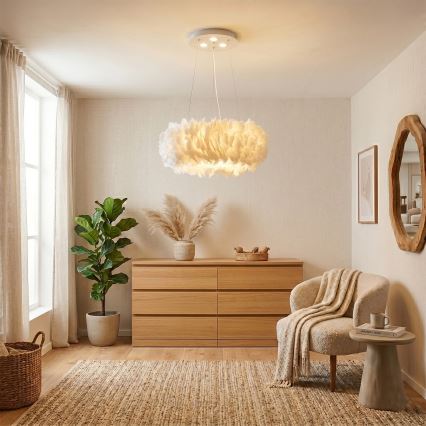 BRILAGI - LED lustra uz troses FEATHER, 3xE27/40W/230V + 3xLED/3W, Ø 50 cm, balta