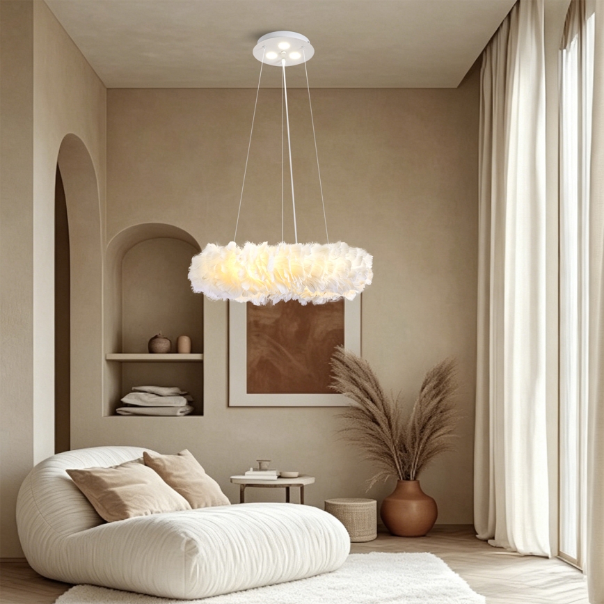 BRILAGI - LED lustra uz troses FEATHER, 3xE27/40W/230V + 3xLED/3W, Ø 50 cm, balta
