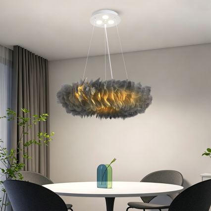BRILAGI - LED lustra uz troses FEATHER 3xE27/40W/230V + 3xLED/3W Ø 50 cm pelēka