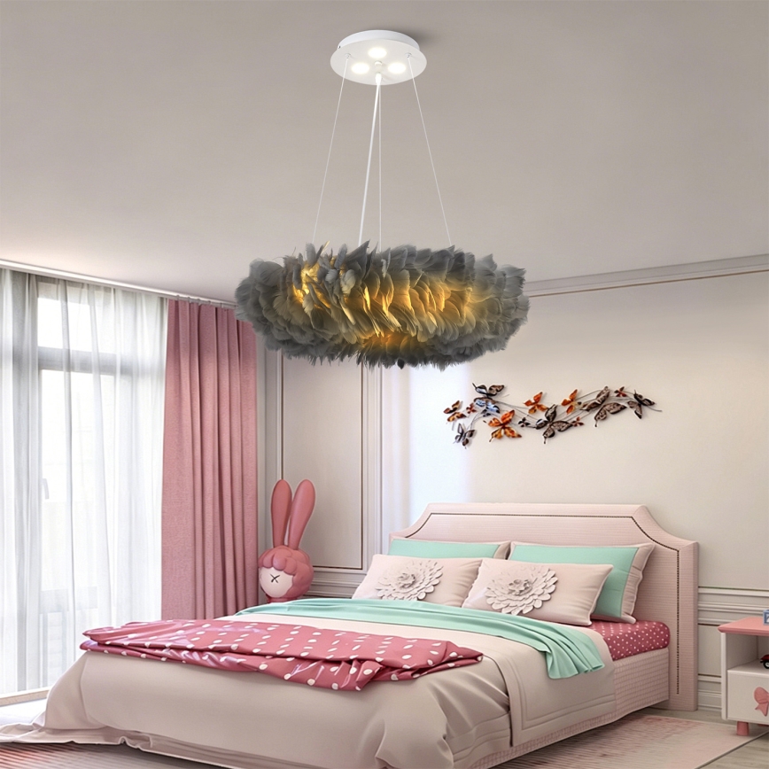 BRILAGI - LED lustra uz troses FEATHER 3xE27/40W/230V + 3xLED/3W Ø 50 cm pelēka