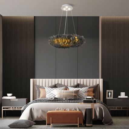 BRILAGI - LED lustra uz troses FEATHER 3xE27/40W/230V + 3xLED/3W Ø 50 cm pelēka