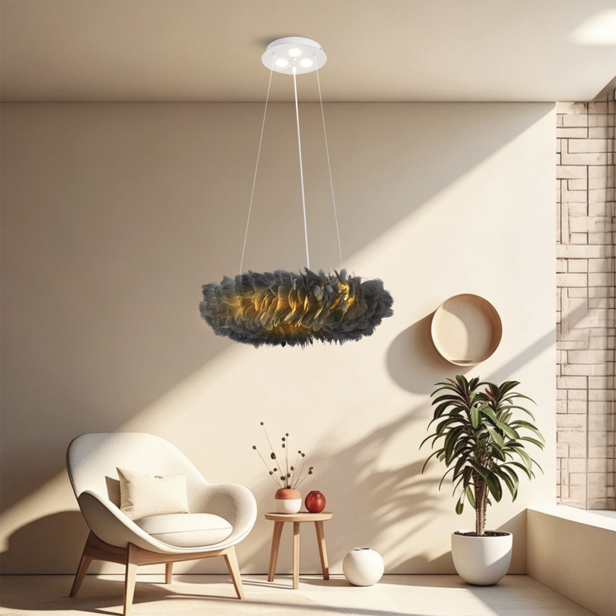 BRILAGI - LED lustra uz troses FEATHER 3xE27/40W/230V + 3xLED/3W Ø 50 cm pelēka