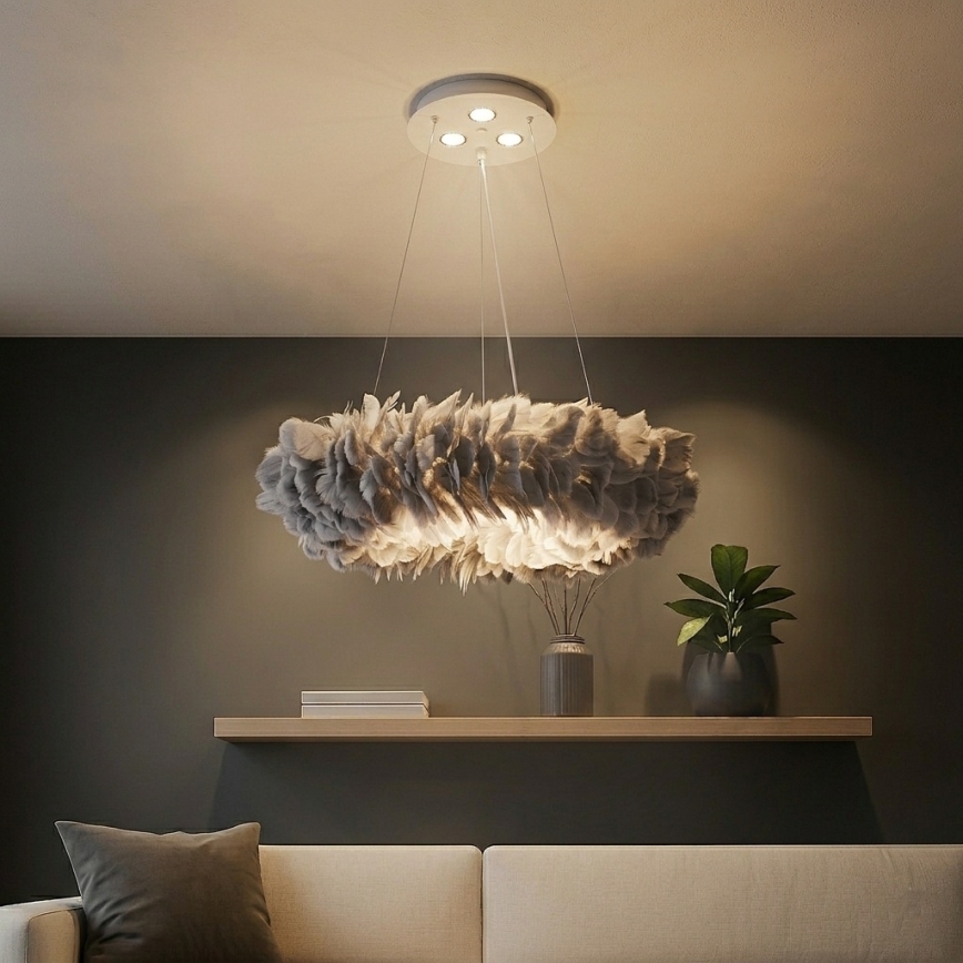BRILAGI - LED lustra uz troses FEATHER 3xE27/40W/230V + 3xLED/3W Ø 50 cm pelēka