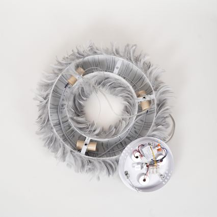 BRILAGI - LED lustra uz troses FEATHER 3xE27/40W/230V + 3xLED/3W Ø 50 cm pelēka