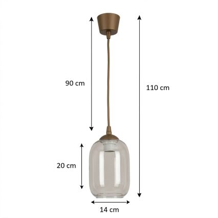 BRILAGI - LED pakaramā lampa uz vada RETRO GLASS 1xE27/60W/230V Ø14 cm brūna/dūmakaini pelēka