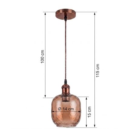 BRILAGI - LED pakaramā lampa ar kabeli RETRO GLASS, 1x E27/60W/230V, Ø 14 cm, vara / dūmaini brūna