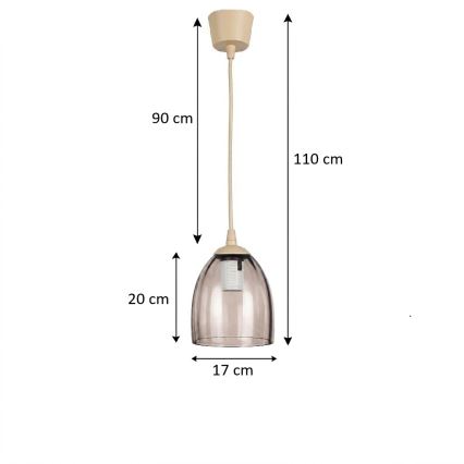 BRILAGI - LED lustra ar vadu RETRO GLASS 1xE27/60W/230V Ø 17 cm bēša/dūmaina bēša