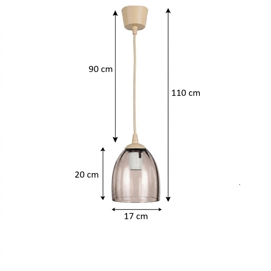 BRILAGI - LED lustra ar vadu RETRO GLASS 1xE27/60W/230V Ø 17 cm bēša/dūmaina bēša