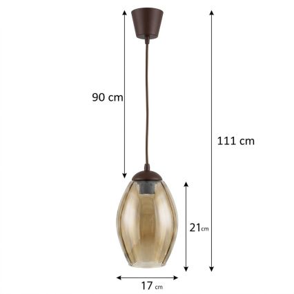 BRILAGI - LED lustra uz troses RETRO GLASS 1xE27/60W/230V pr. 17 cm brūna/dūmakaini bēša