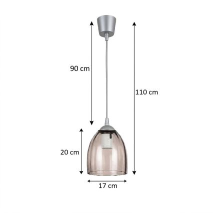 BRILAGI - RETRO GLASS LED lustrs uz troses 1xE27/60W/230V Ø 17 cm sudraba/dūmaini bēšs