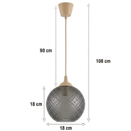 BRILAGI - LED lustra uz kabeļa RETRO GLASS 1xE27/60W/230V Ø 18 cm bēša/dūmakaini pelēka