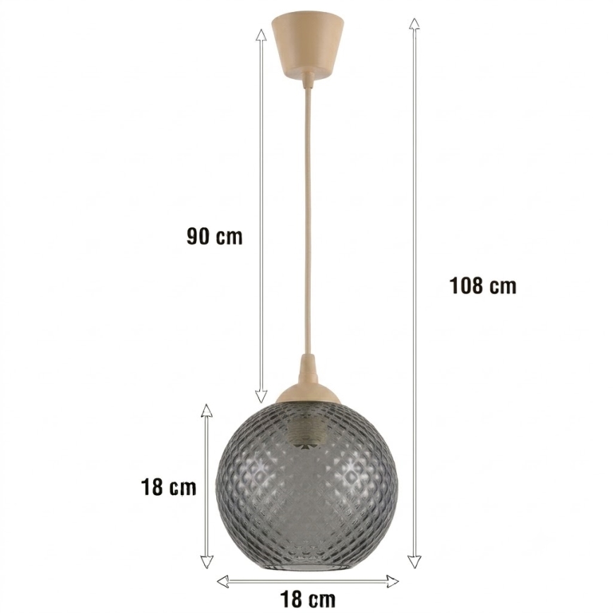 BRILAGI - LED lustra uz kabeļa RETRO GLASS 1xE27/60W/230V Ø 18 cm bēša/dūmakaini pelēka