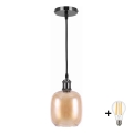 BRILAGI - LED lustra uz troses RETRO GLASS 1xE27/60W/230V pr. 14 cm melna/dūmakaini brūna